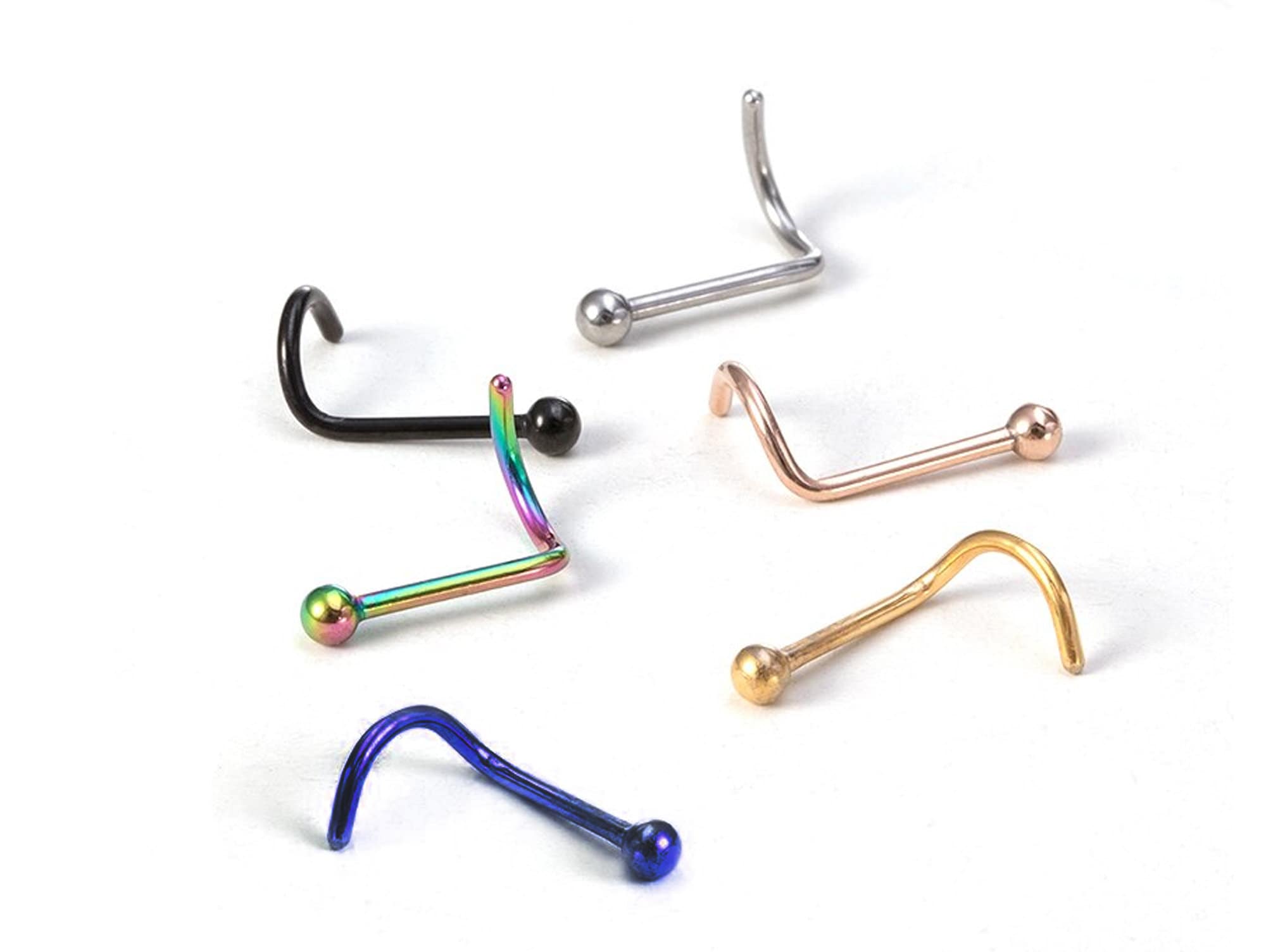 Titanium Indian Nose Studs Nostril Screw 20g 18g 16g Nose pin in many Colours - Vacuum Plated - Externally Threaded Ball