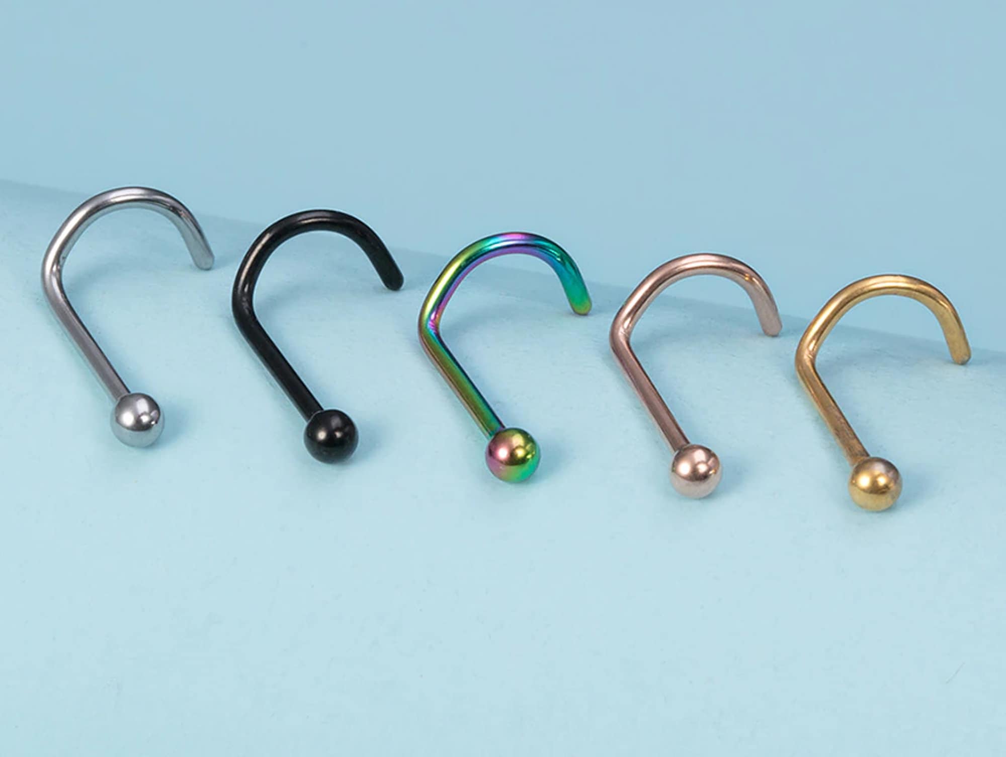 Titanium Indian Nose Studs Nostril Screw 20g 18g 16g Nose pin in many Colours - Vacuum Plated - Externally Threaded Ball