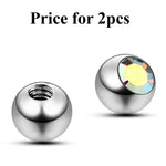 Piercing Ball Replacement Parts, Loose Ball - Titanium Threaded Gem Ball with CZ Crystals Attachment for 18g 16g 14g Barbells Body Piercing