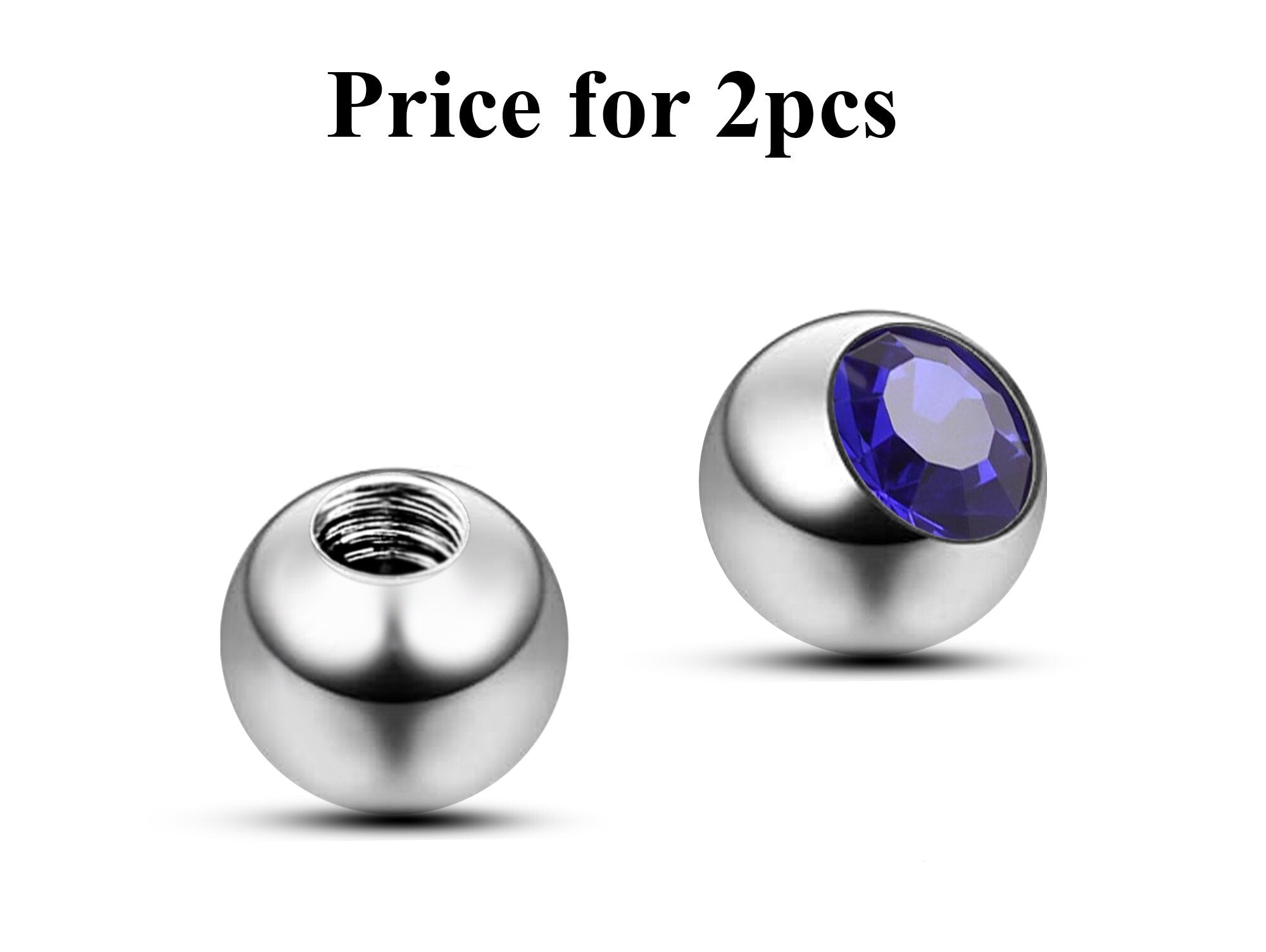 Piercing Ball Replacement Parts, Loose Ball - Titanium Threaded Gem Ball with CZ Crystals Attachment for 18g 16g 14g Barbells Body Piercing