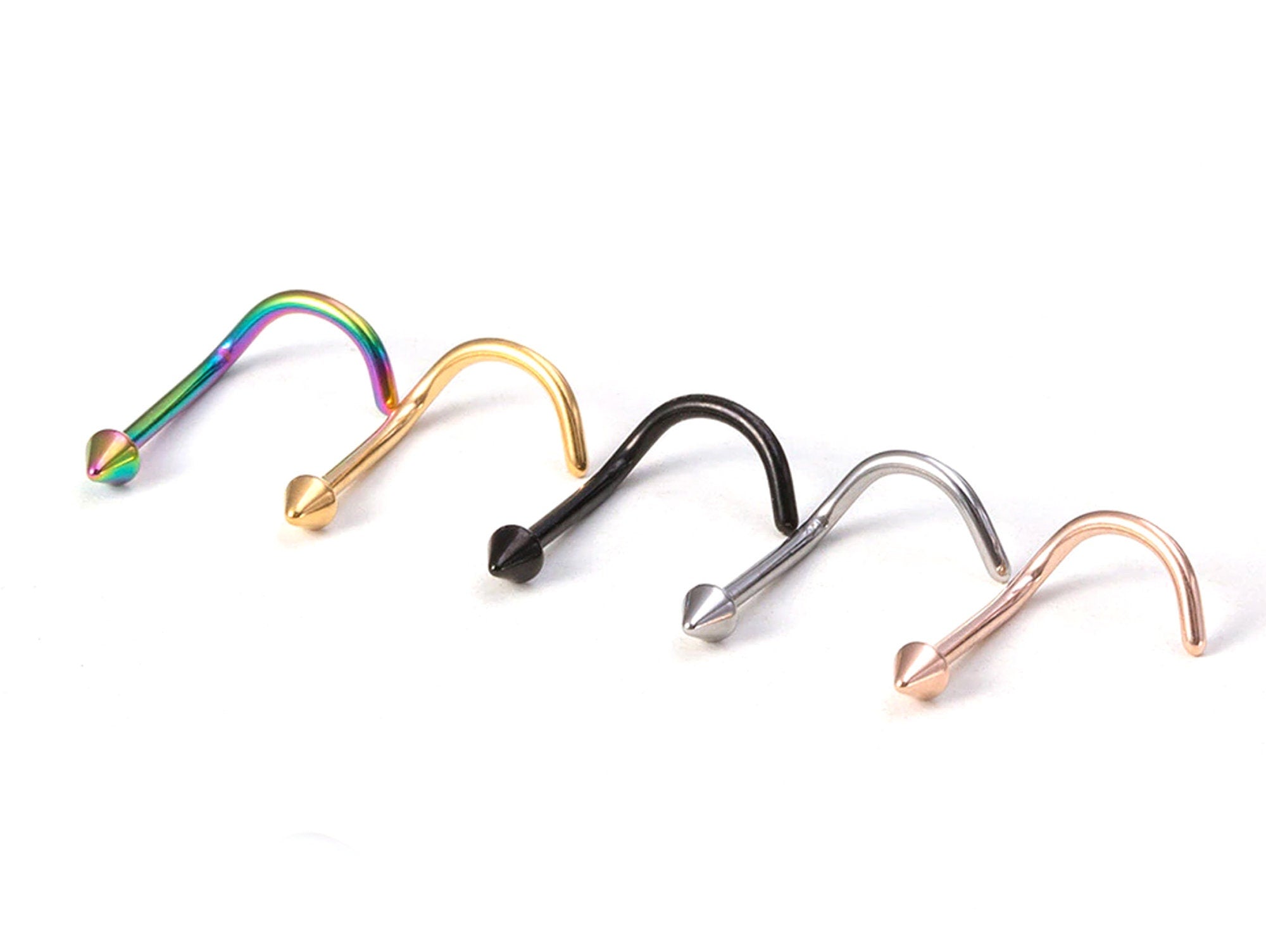 Titanium Cone / Spike Indian Nose Studs Nostril Screw 20g 18g 16g Nose pin in many Colours - Vacuum Plated - Externally Threaded Ball