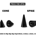 Piercing Spikes Replacement Loose Parts - Titanium Threaded Spike and Cones Attachment for 18g 16g 14g Barbells Body Piercing