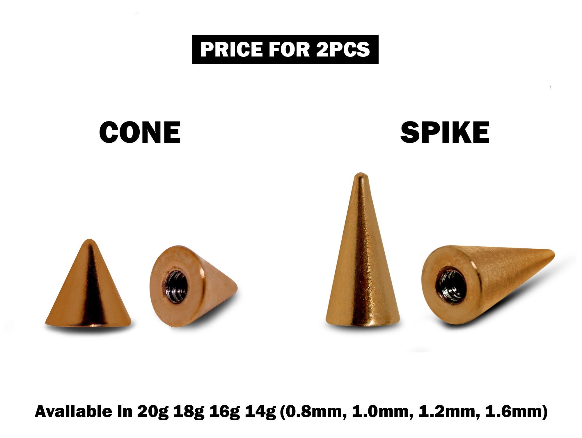 Piercing Spikes Replacement Loose Parts - Titanium Threaded Spike and Cones Attachment for 18g 16g 14g Barbells Body Piercing