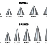 Piercing Spikes Replacement Loose Parts - Titanium Threaded Spike and Cones Attachment for 18g 16g 14g Barbells Body Piercing