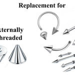 Piercing Spikes Replacement Loose Parts - Titanium Threaded Spike and Cones Attachment for 18g 16g 14g Barbells Body Piercing