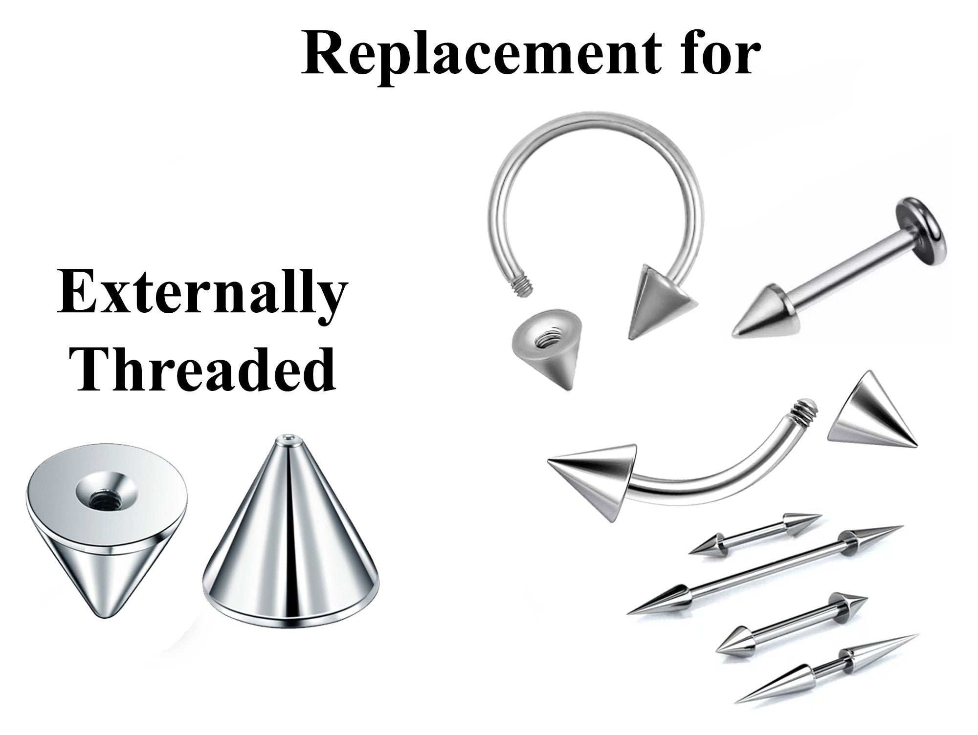 Piercing Spikes Replacement Loose Parts - Titanium Threaded Spike and Cones Attachment for 18g 16g 14g Barbells Body Piercing