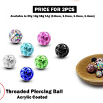 Piercing Ball Replacement Parts, Loose Ball - 2pcs Threaded Acrylic Coated Disco Ball Attachment for 18g 16g 14g Barbells Body Piercing