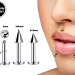 Titanium Labret Stud Piercing Ball, Cone, Spike - 3pcs - 16g Lip Piercing Also for Tragus Helix Cartilage Madonna Medusa Side Labret