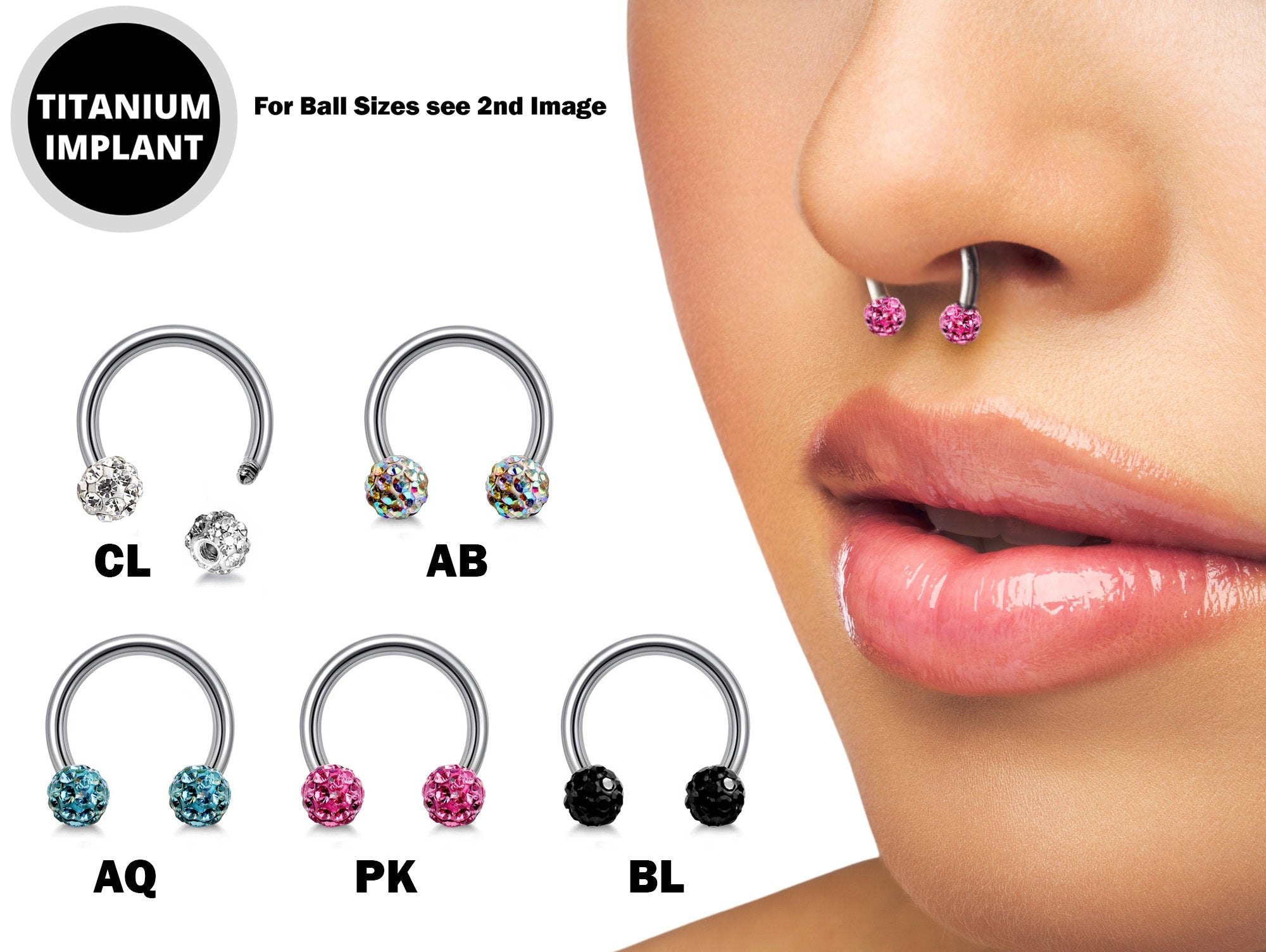 Titanium Horseshoe Ring Piercing 18g 16g 14g Septum Jewelry Bull Piercing with Disco Ball CZ Crystals - Also for Nipple, PA Ring and Lips