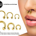 Titanium Horseshoe Ring Piercing 18g to 00g Gold Septum Jewelry Bull Piercing Also for Nipple, PA Ring, Lips - Internal or External Threaded