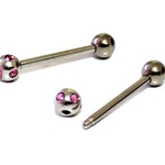 Titanium Tongue Bar, Barbell Stud Piercing with Multi Stone CZ Crystals - 18g 16g 14g Body Piercing Also for Nose Bridge, Nipple Bar