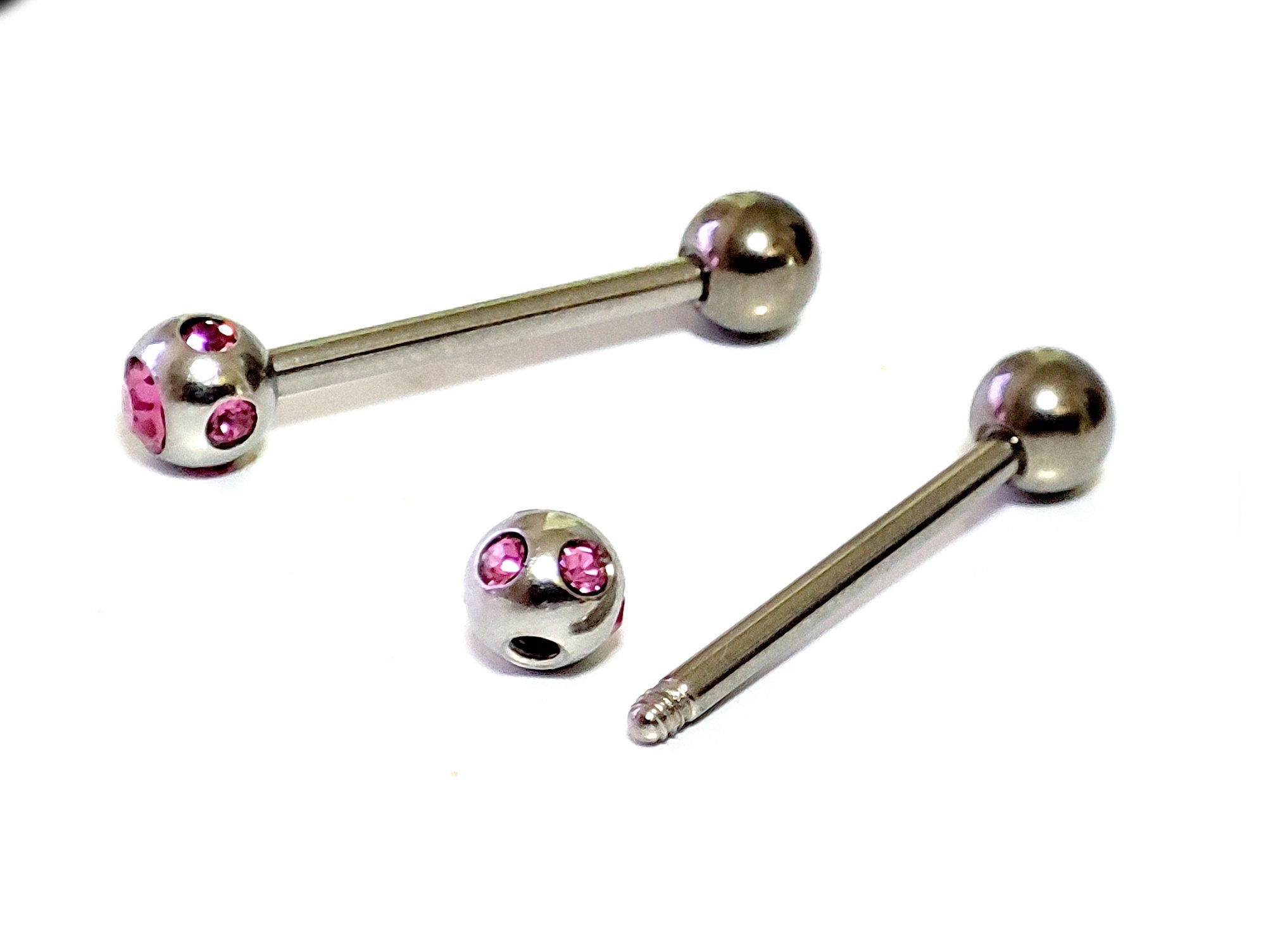 Titanium Tongue Bar, Barbell Stud Piercing with Multi Stone CZ Crystals - 18g 16g 14g Body Piercing Also for Nose Bridge, Nipple Bar