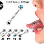 Titanium Tongue Piercing Bar, Barbell Stud with Gem Ball CZ Crystals - 18g 16g 14g Body Piercing Also for Nose Bridge, Nipple Bar