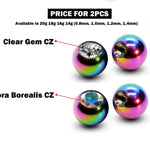 Titanium Coloured Plain Ball Replacement Parts - 2pcs Threaded Piercing Ball with CZ Gem - Attachment for 18g 16g 14g Barbells Body Piercing