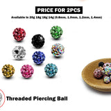 Piercing Ball Replacement Parts, Loose Ball - 2pcs Threaded Disco Ball with CZ Crystals Attachment for 18g 16g 14g Barbells Body Piercing