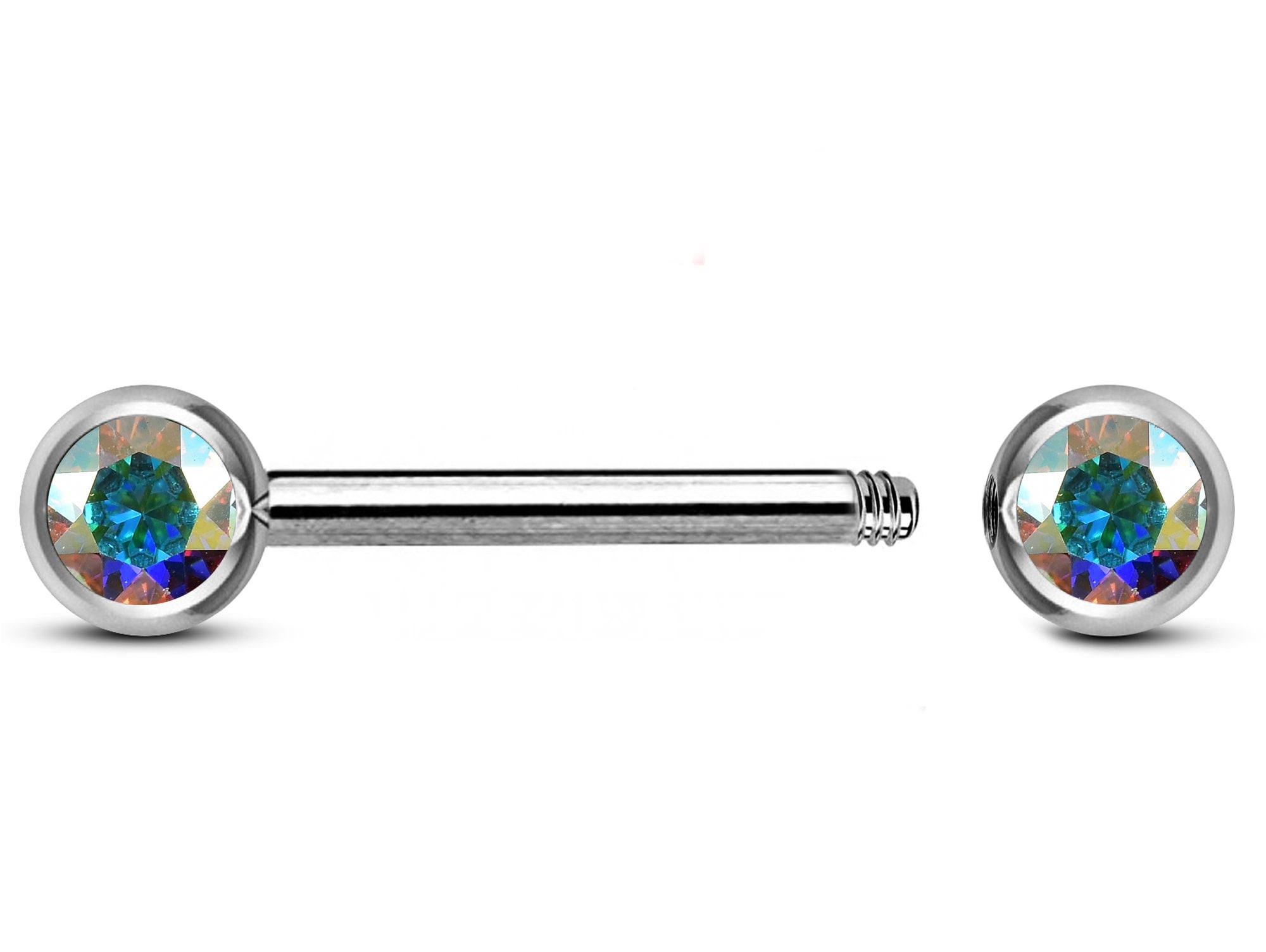 Titanium Nose Bridge Barbell Front Gem CZ Crystal, Barbell Studs 16g 14g Body Piercing Jewellery - Externally Threaded