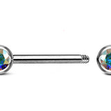 Titanium Nose Bridge Barbell Front Gem CZ Crystal, Barbell Studs 16g 14g Body Piercing Jewellery - Externally Threaded