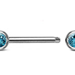 Titanium Nose Bridge Barbell Front Gem CZ Crystal, Barbell Studs 16g 14g Body Piercing Jewellery - Externally Threaded