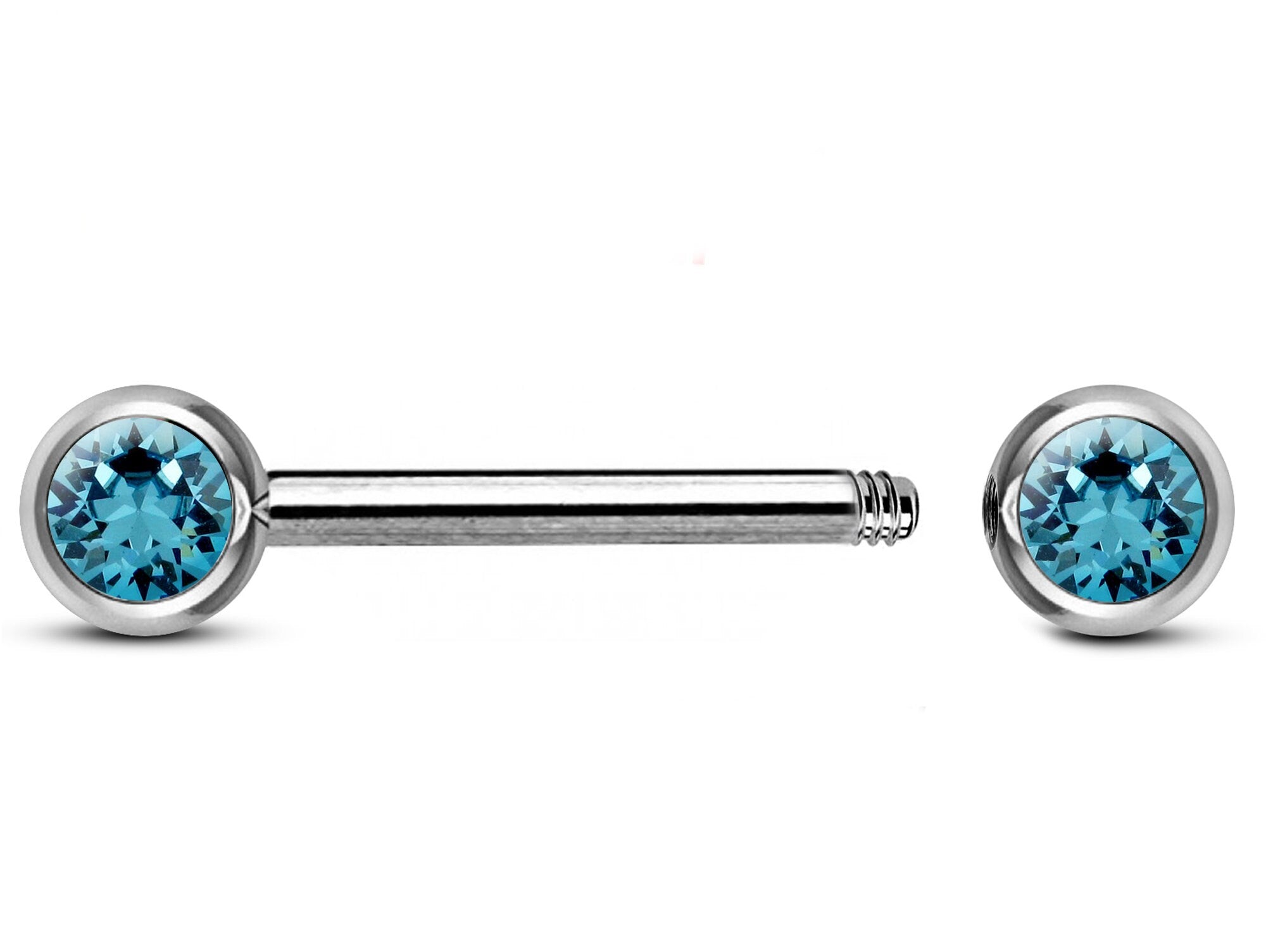 Titanium Nose Bridge Barbell Front Gem CZ Crystal, Barbell Studs 16g 14g Body Piercing Jewellery - Externally Threaded