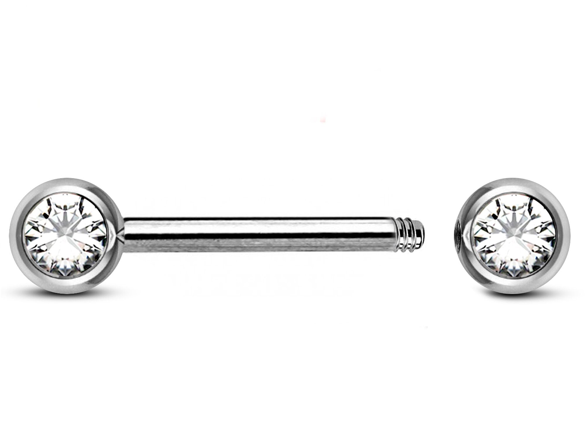 Titanium Nose Bridge Barbell Front Gem CZ Crystal, Barbell Studs 16g 14g Body Piercing Jewellery - Externally Threaded