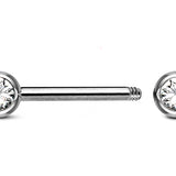 Titanium Nose Bridge Barbell Front Gem CZ Crystal, Barbell Studs 16g 14g Body Piercing Jewellery - Externally Threaded