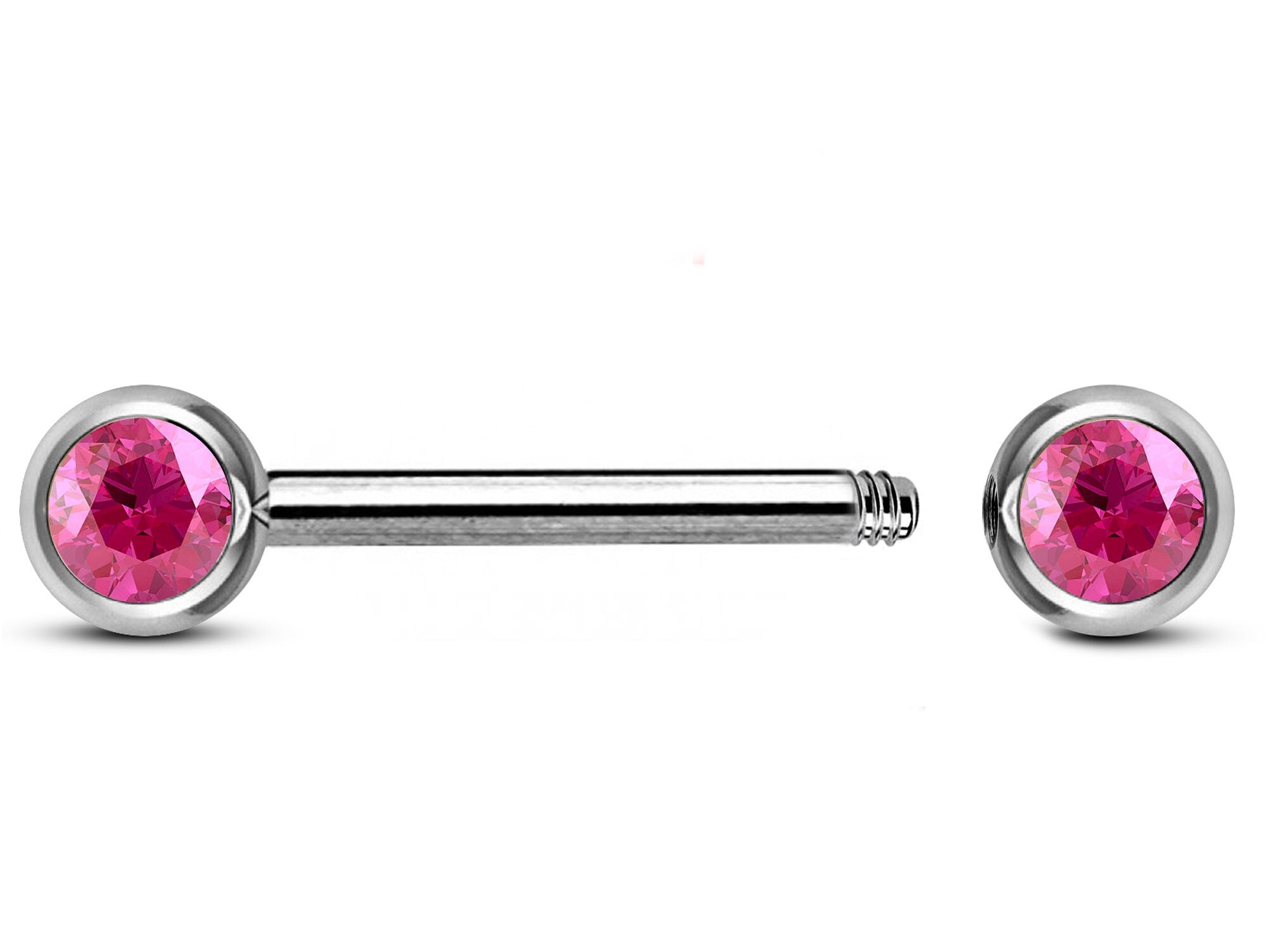 Titanium Nose Bridge Barbell Front Gem CZ Crystal, Barbell Studs 16g 14g Body Piercing Jewellery - Externally Threaded