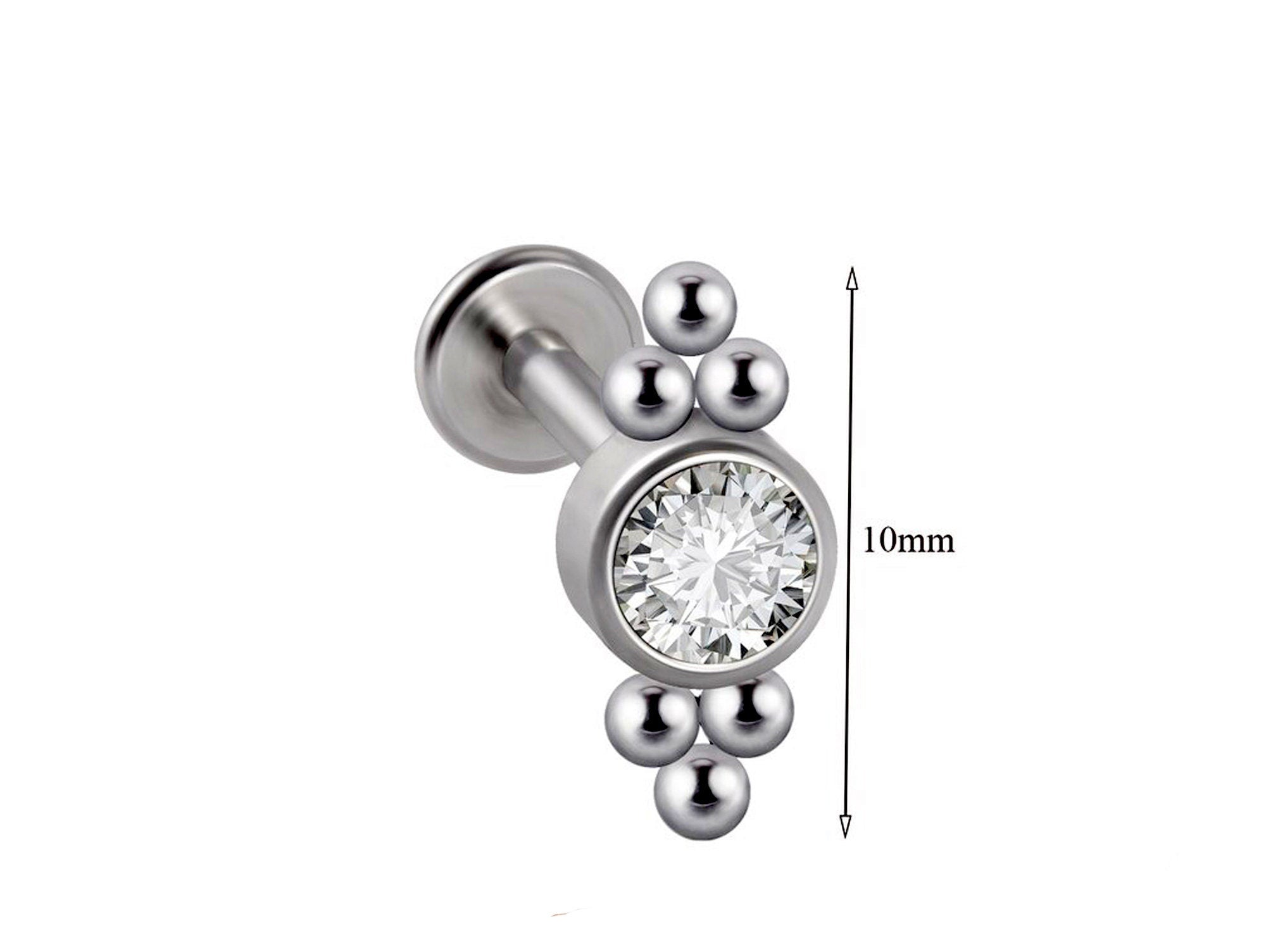 Titanium Tragus Earring 16g Lobe Piercing Earring Jewelry with CZ Crystals - Labret Ear Stud Cartilage, Helix, Upper Ear, Conch, Lip Studs