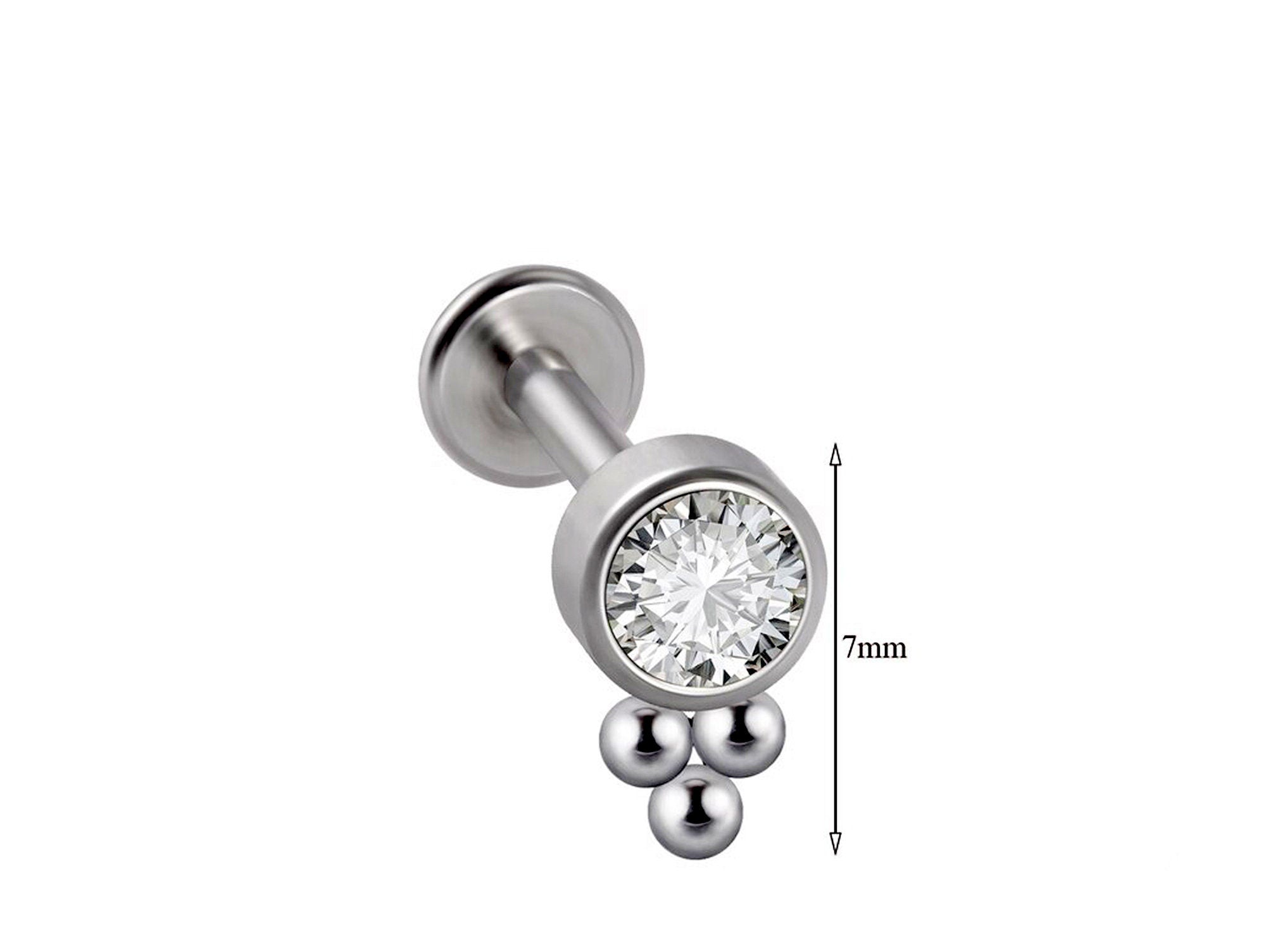 Titanium Tragus Earring 16g Lobe Piercing Earring Jewelry with CZ Crystals - Labret Ear Stud Cartilage, Helix, Upper Ear, Conch, Lip Studs