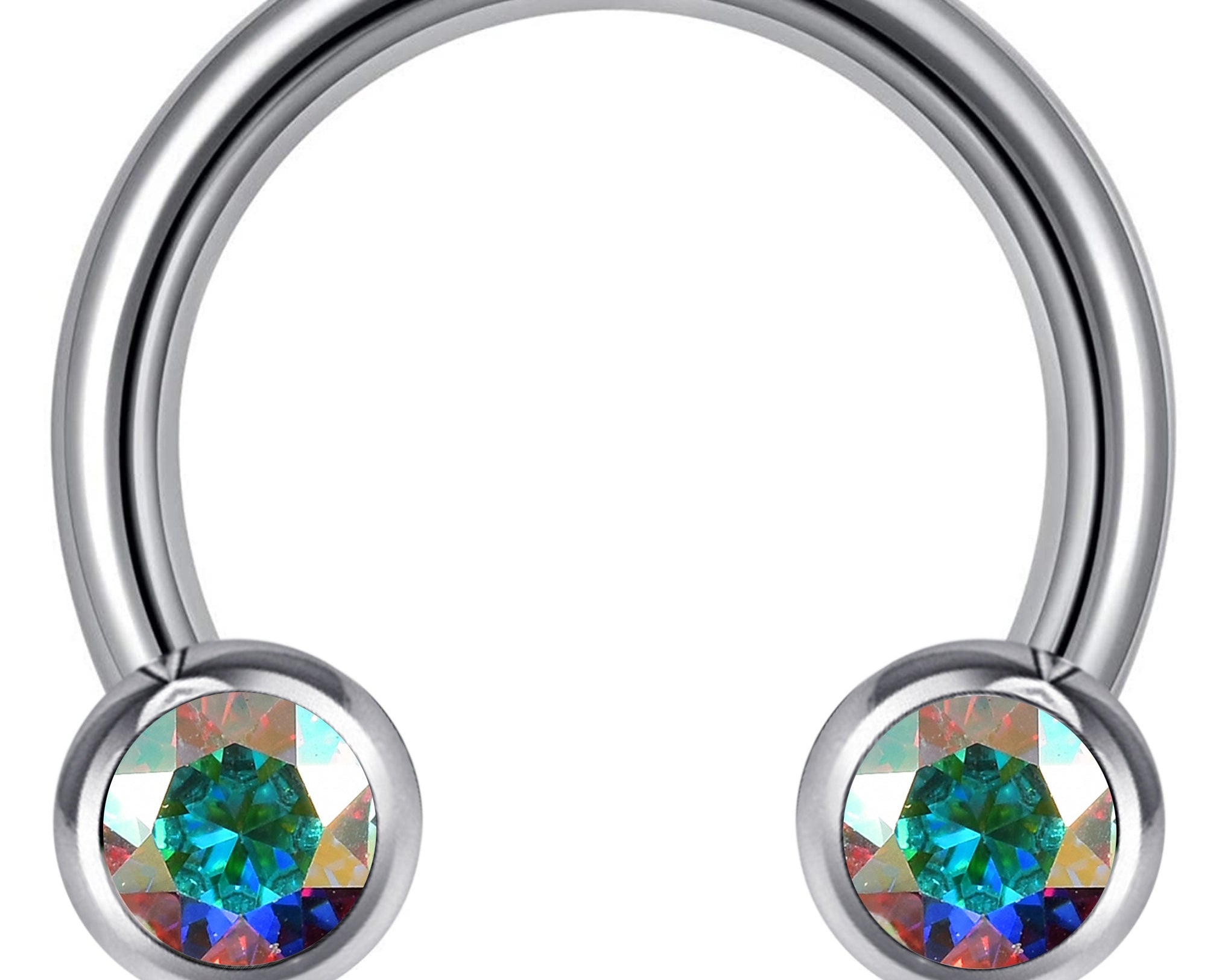 Titanium Horseshoe Front Facing Barbell Nose Septum - 16g 14g Externally Threaded Ring with CZ Crystals - Body Jewelry Lip Ring, Daith Ring