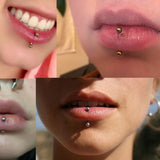 Titanium Vertical Labret Stud Lip Piercings with Prong Set Crystals Internally threaded 16g Curved Bar for Anti- Eyebrow, Rook