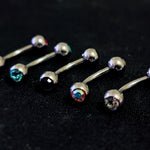 Titanium Jestrum Jewelry, Vertical Medusa Lip Jewelry with Gem Ball Crystals - 18g 16g 14g Curved Bar - Also Piercing Stud for Eyebrows