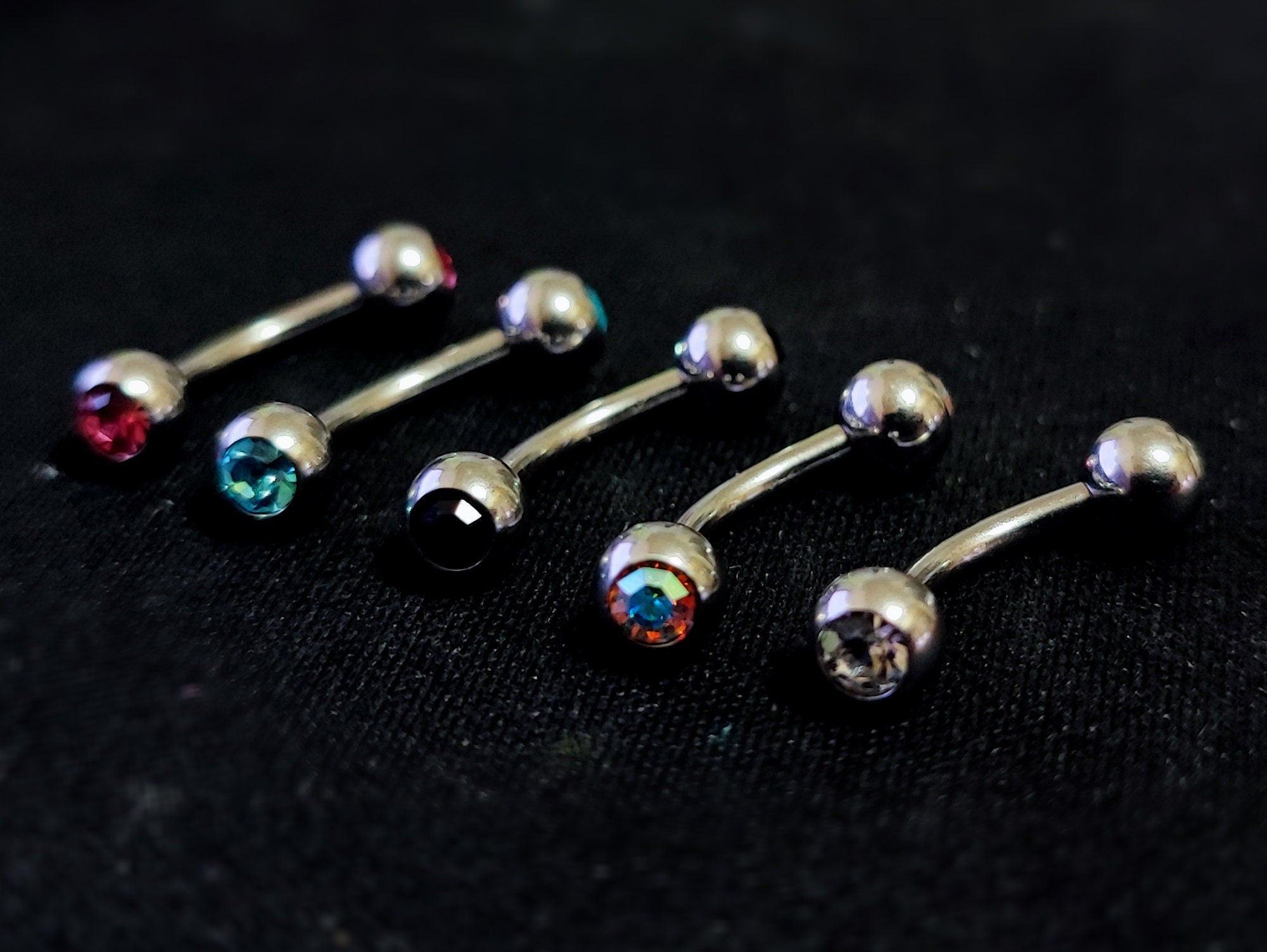 Titanium Jestrum Jewelry, Vertical Medusa Lip Jewelry with Gem Ball Crystals - 18g 16g 14g Curved Bar - Also Piercing Stud for Eyebrows