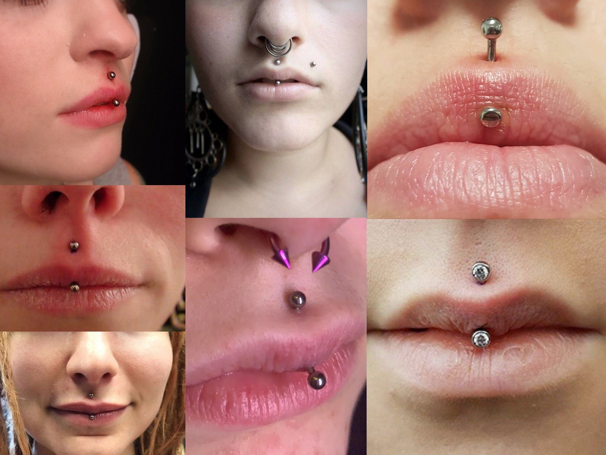 Titanium Jestrum Jewelry Lip Piercing, Vertical Medusa Piercing - External / Internal Curved Bar - Also Piercing Stud for Eyebrow, Rook