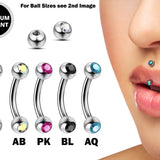 Titanium Jestrum Jewelry, Vertical Medusa Lip Jewelry with Gem Ball Crystals - 18g 16g 14g Curved Bar - Also Piercing Stud for Eyebrows