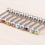 Titanium Industrial Barbell Piercing for Upper Cartilage Earrings with CZ Crystal Gem Ball - 16g 14g Long Barbell