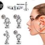 Titanium Tragus Earring 16g Lobe Piercing Earring Jewelry with CZ Crystals - Labret Ear Stud Cartilage, Helix, Upper Ear, Conch, Lip Studs