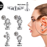 Titanium Tragus Earring 16g Lobe Piercing Earring Jewelry with CZ Crystals - Labret Ear Stud Cartilage, Helix, Upper Ear, Conch, Lip Studs