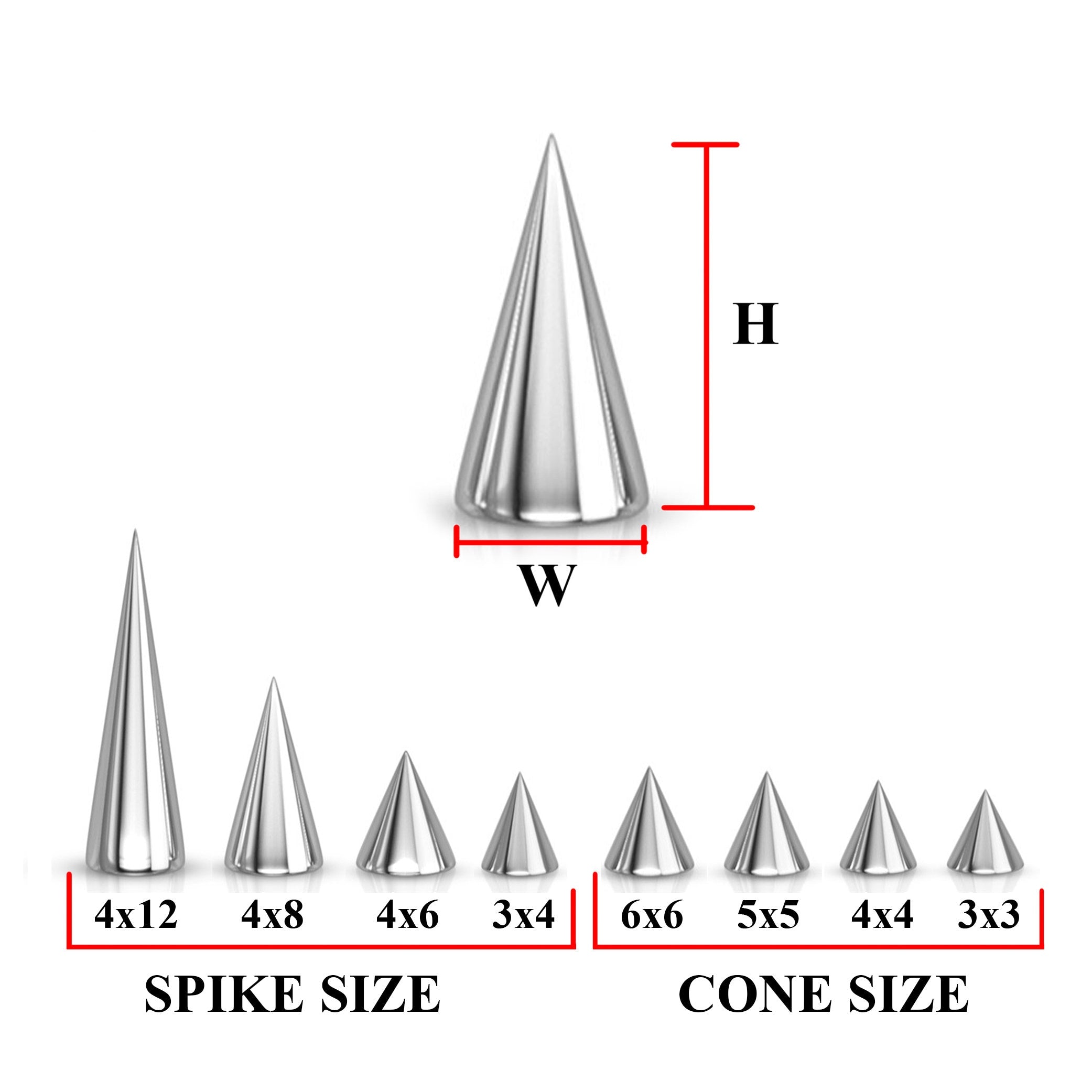 Cone / Spike Nose Bridge Barbell Piercing Studs 18g 16g 14g Titanium Straight Barbell Upper Nose Piercing - Choose Spike and Cone Size