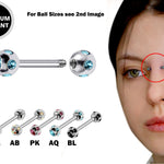 Titanium Upper Nose Bridge Piercing, Barbell Studs 18g, 16g, 14g Body Piercing Barbell with Multi Stone Ball CZ Crystals