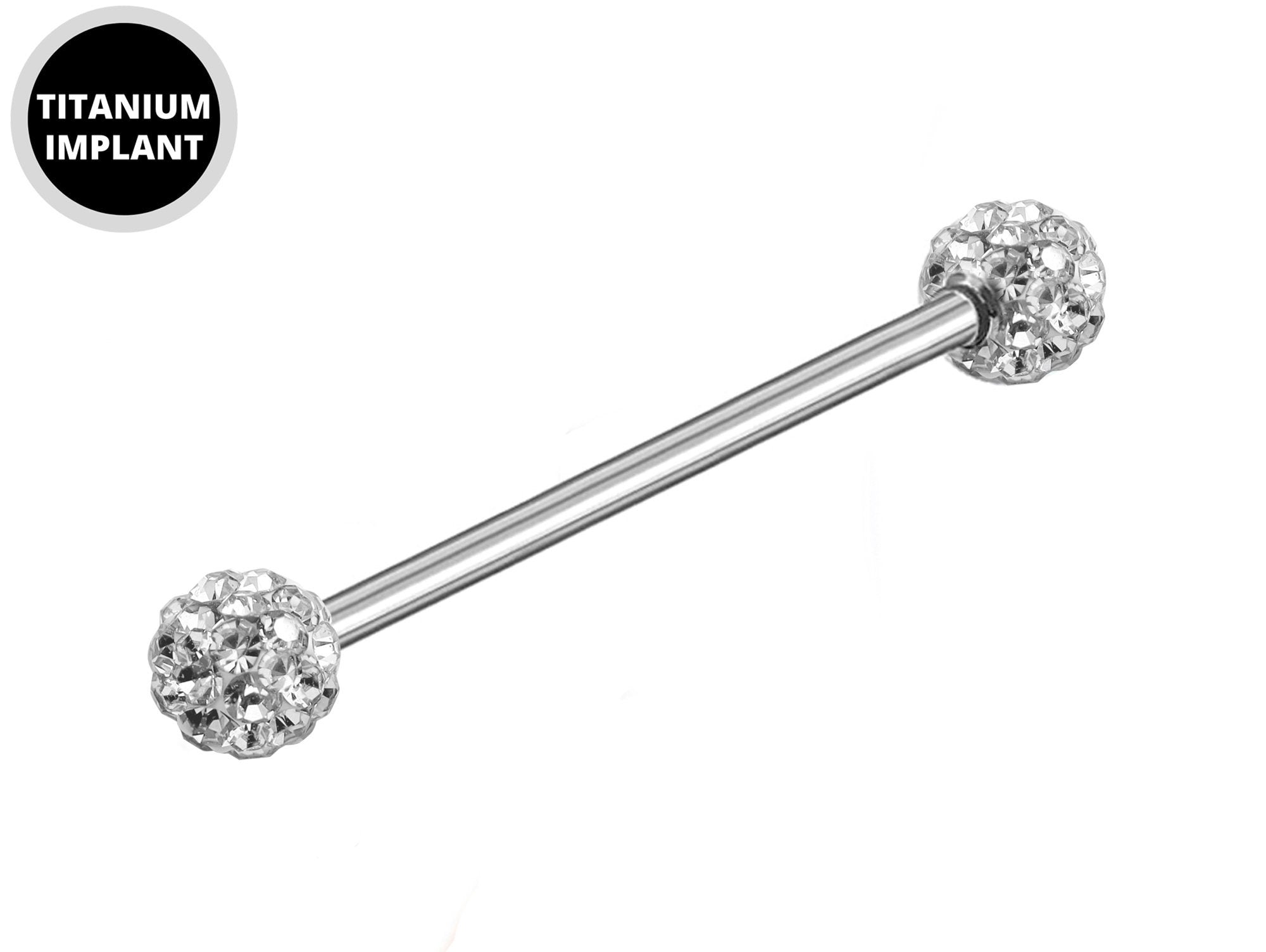 Titanium Upper Ear Industrial Barbell Piercing with Disco Ball CZ Crystals - 16g 14g Long Barbell - Externally Threaded