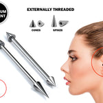 Titanium Cone / Spike Upper Ear Industrial Barbell Piercing Studs 16g 14g Barbell Earrings Straight Barbell- Externally Threaded