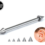 Titanium Cone / Spike Upper Ear Industrial Barbell Piercing Studs 16g 14g Barbell Earrings Straight Barbell- Externally Threaded