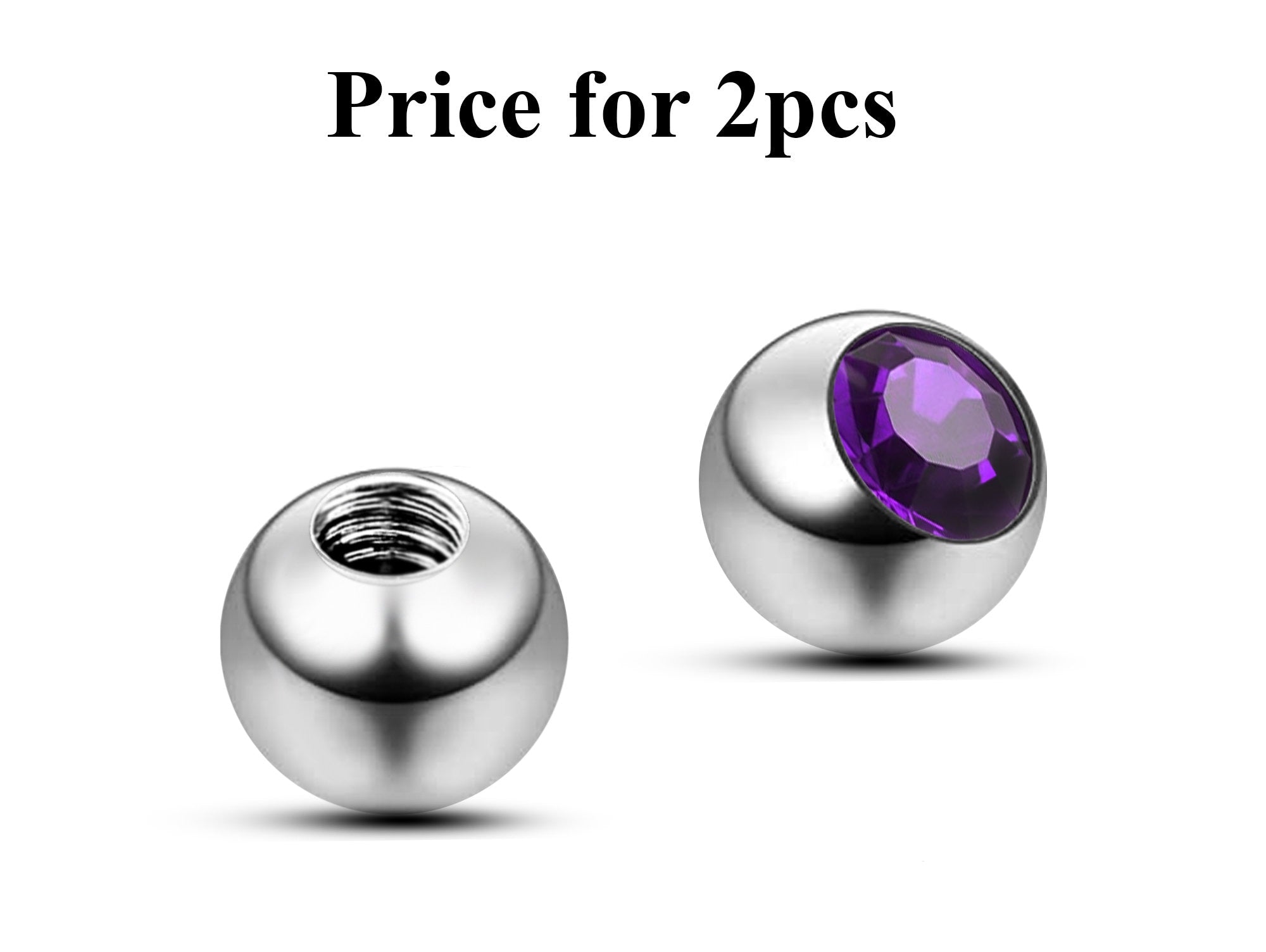 Piercing Ball Replacement Parts, Loose Ball - Titanium Threaded Gem Ball with CZ Crystals Attachment for 18g 16g 14g Barbells Body Piercing