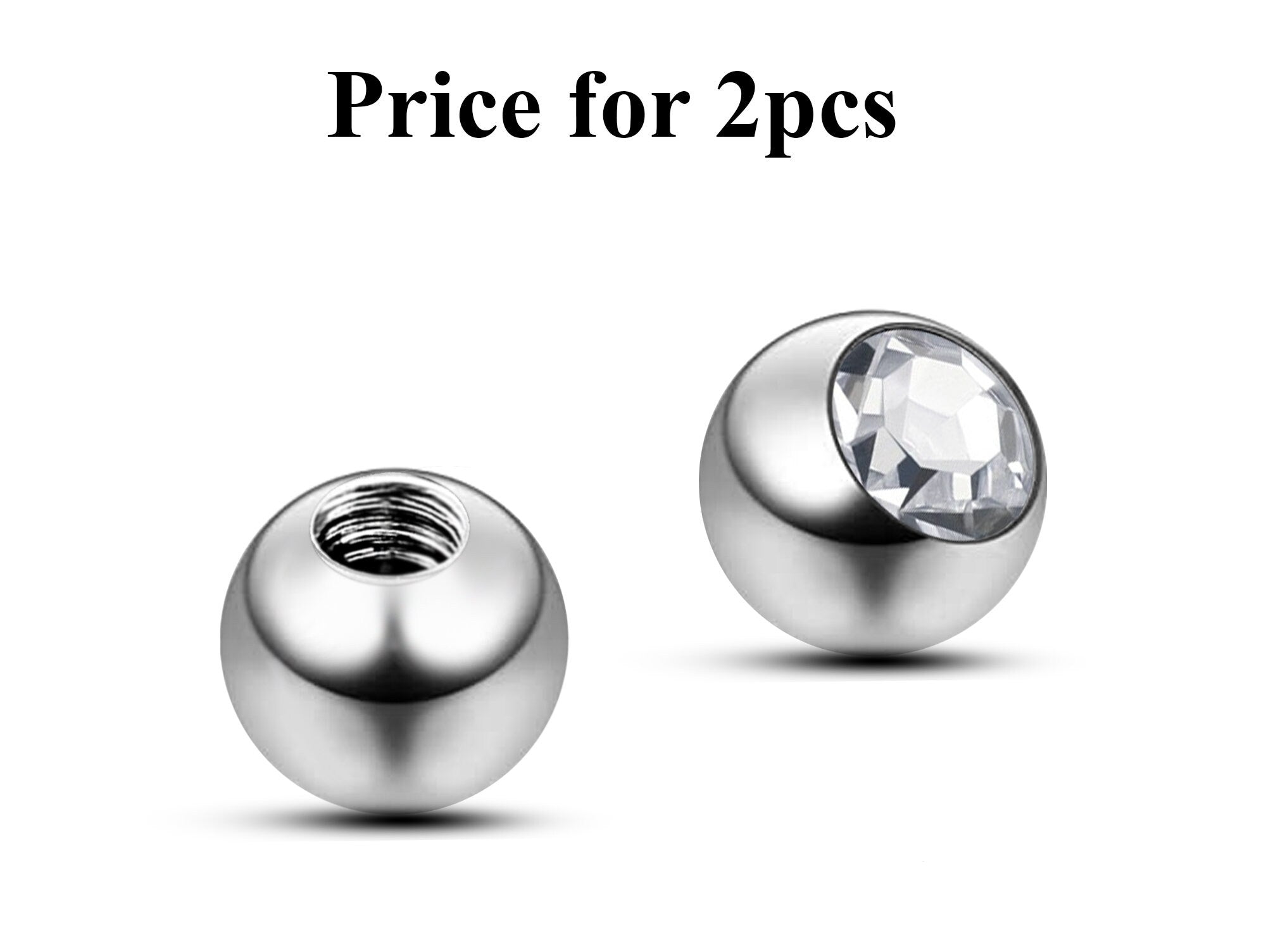 Piercing Ball Replacement Parts, Loose Ball - Titanium Threaded Gem Ball with CZ Crystals Attachment for 18g 16g 14g Barbells Body Piercing