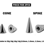 Piercing Spikes Replacement Loose Parts - Titanium Threaded Spike and Cones Attachment for 18g 16g 14g Barbells Body Piercing