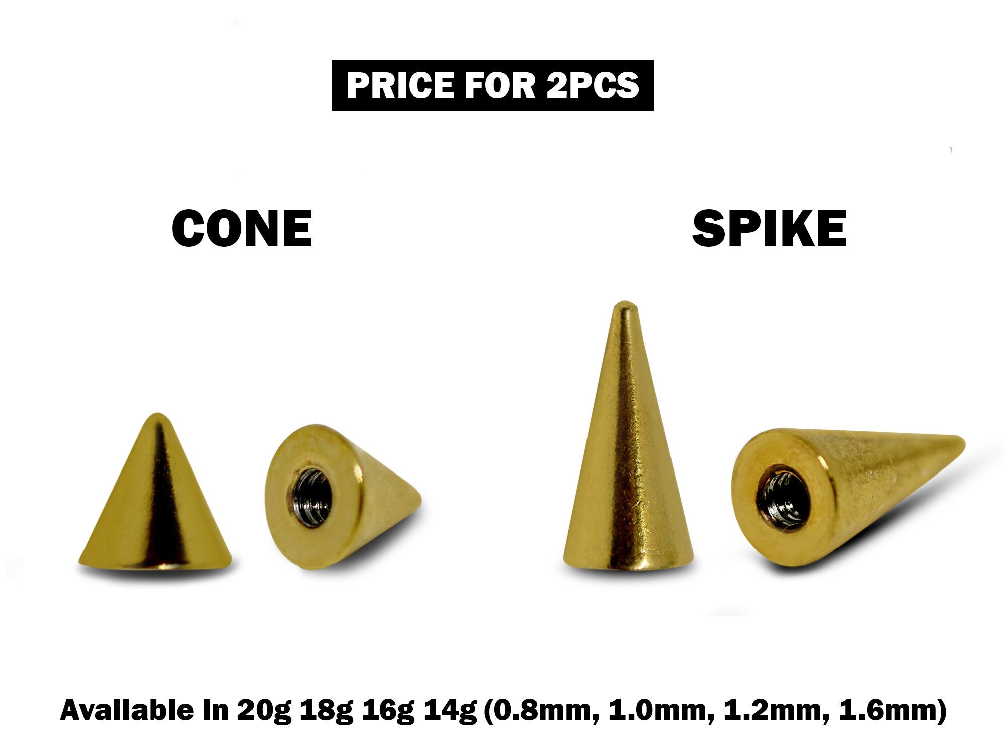 Piercing Spikes Replacement Loose Parts - Titanium Threaded Spike and Cones Attachment for 18g 16g 14g Barbells Body Piercing