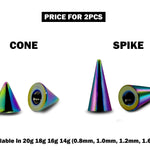 Piercing Spikes Replacement Loose Parts - Titanium Threaded Spike and Cones Attachment for 18g 16g 14g Barbells Body Piercing