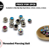 Piercing Ball Replacement Parts, Loose Ball - Titanium Threaded Gem Ball with CZ Crystals Attachment for 18g 16g 14g Barbells Body Piercing