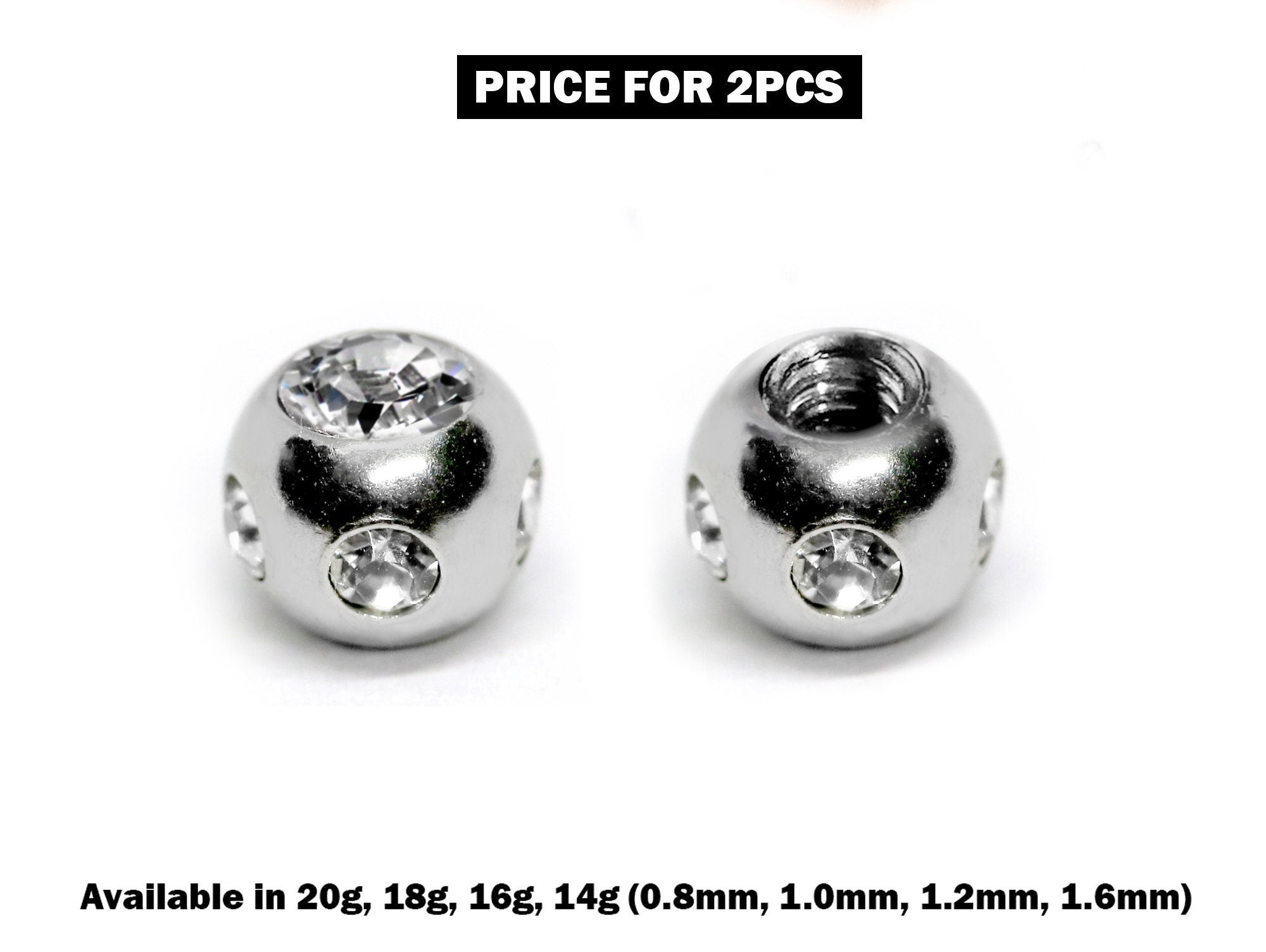 Piercing Ball Replacement Parts, Loose Ball - Titanium Threaded Multiple Stone Ball CZ Attachment for 18g 16g 14g Barbells Body Piercing