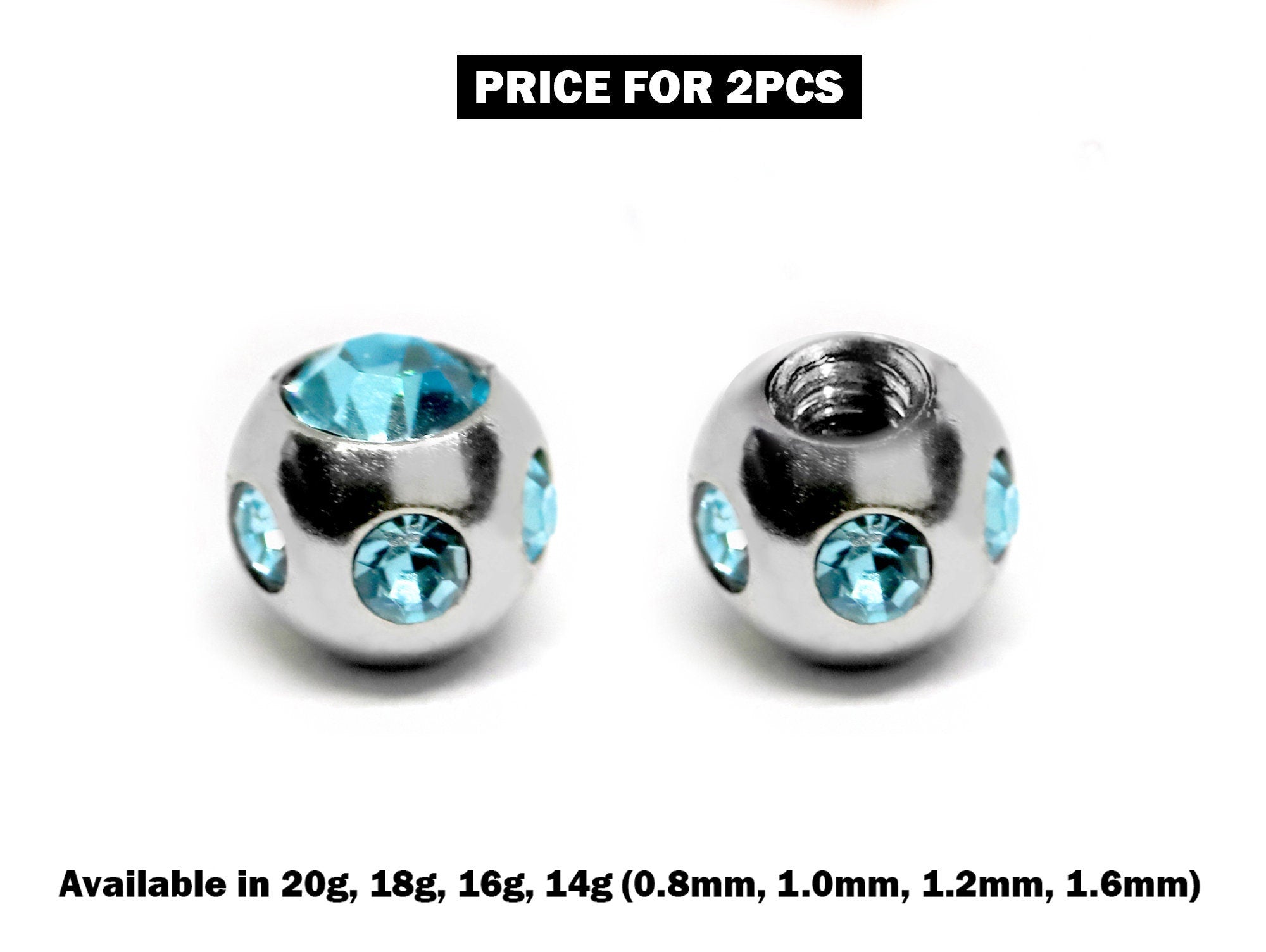 Piercing Ball Replacement Parts, Loose Ball - Titanium Threaded Multiple Stone Ball CZ Attachment for 18g 16g 14g Barbells Body Piercing